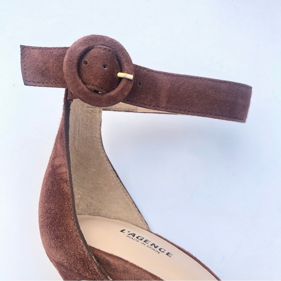 L'AGENCE Brown Heels with Gold Chain Detail - Picture 8 of 9